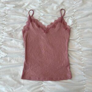 Express Women's Y2K Style Pink Gold Shimmer Lace Cami Tank Top - Size XS